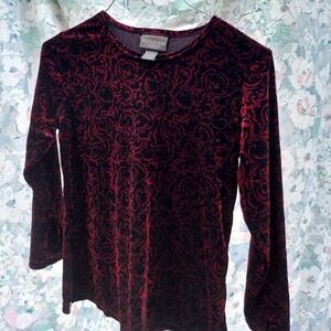 Notations Women's Burgundy Red Burnout Velvet Long-Sleeve Top